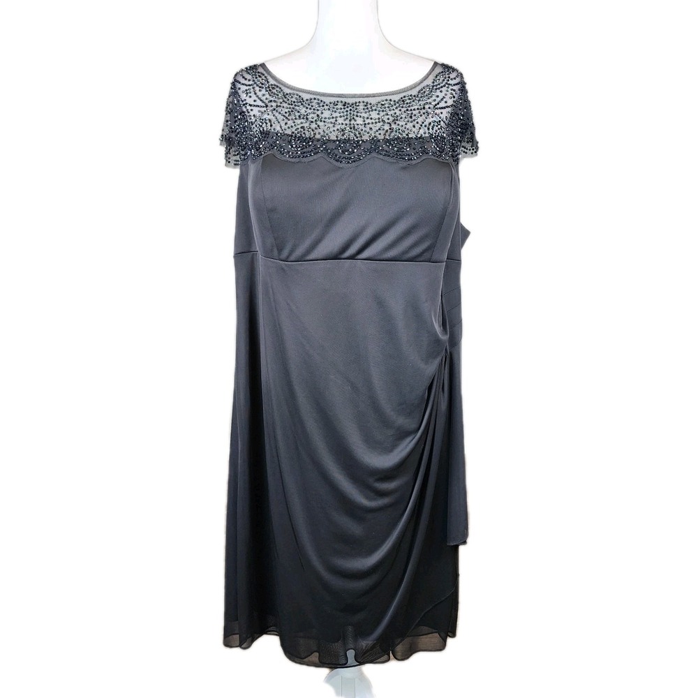 Onyx Nite Cocktail Dress Womens 22W Black Beaded Stretch Party Gala Occasion VTG